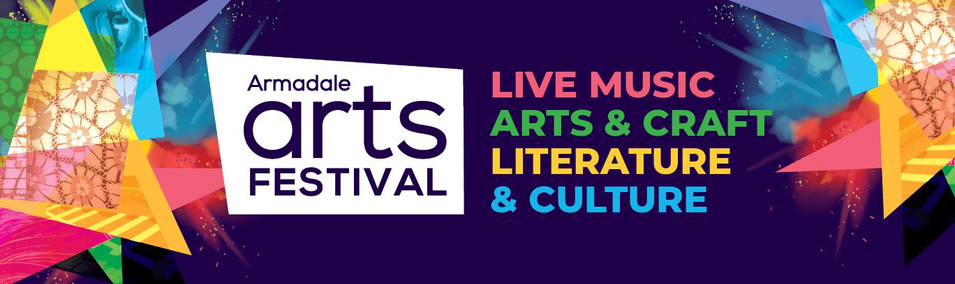 coloured banner with Armadale arts festival graphics and logo