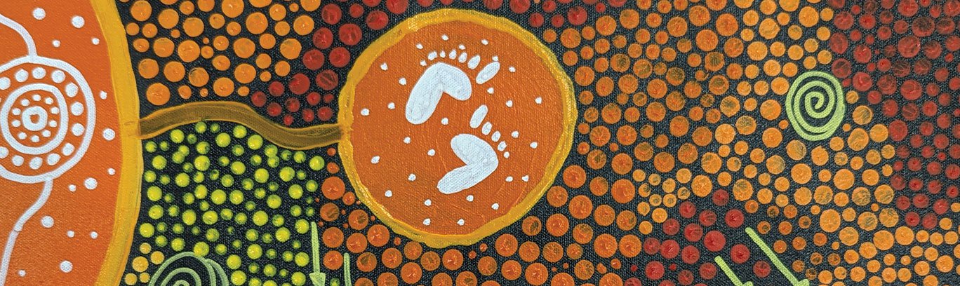 Aboriginal artwork showing colours and footprints