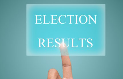 Sign displaying a finger pointing to election 2021 Results