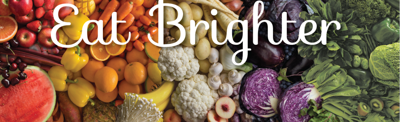 Image of LiveLighter  'Eat Brighter' campaign advertisement with colourful fruits and veggies